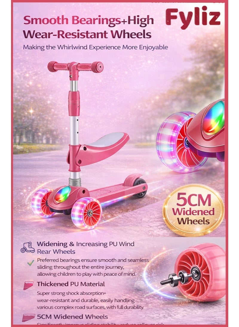 Fyliz Children’s 3-in-1 Scooter with Seat, Folding Adjustable Height Flash Wheel Scooter for Kids 2–12 Years - Image 5